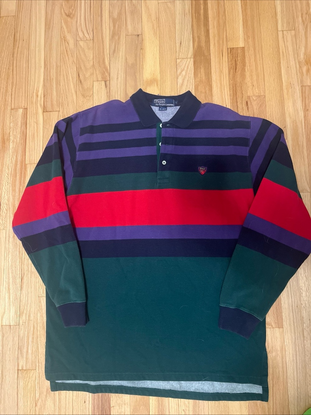 Vintage Polo Ralph Lauren Rugby Shirt Striped Colorful Thick Heavy Acrylic Large